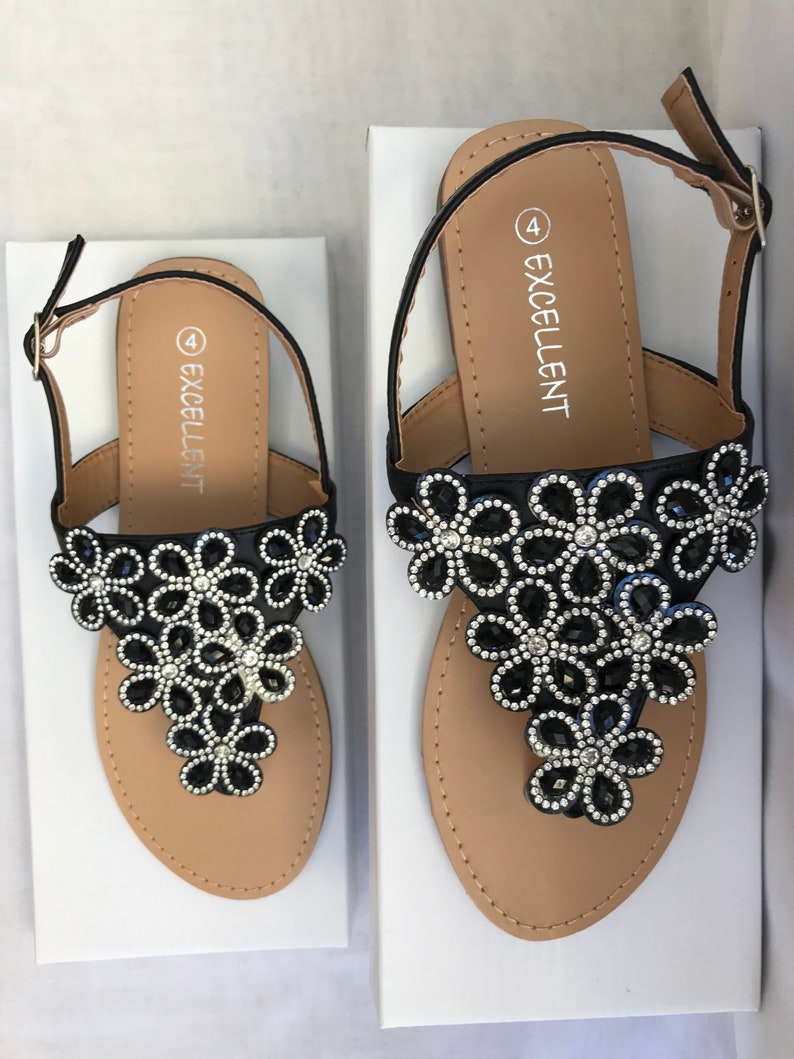 Womens Ladies Flat Diamante Flower Comfy Casual/Summer Holiday Evening Sandals image 1