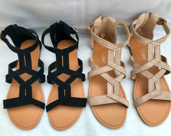 New Ladies Women’s Suede Flat Zip Gladiator Casual/Summer Holiday Sandals