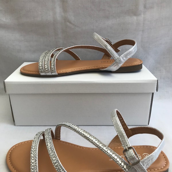 Women’s Ladies Flat Diamond Casual/Summer Holiday Evening Sandals Sizes 3,4,5,6
