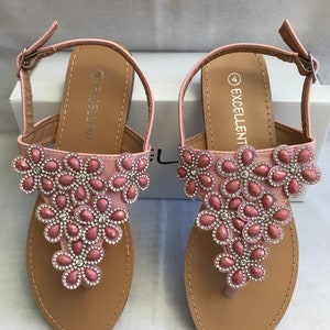 Womens Ladies Flat Diamante Flower Comfy Casual/Summer Holiday Evening Sandals image 5