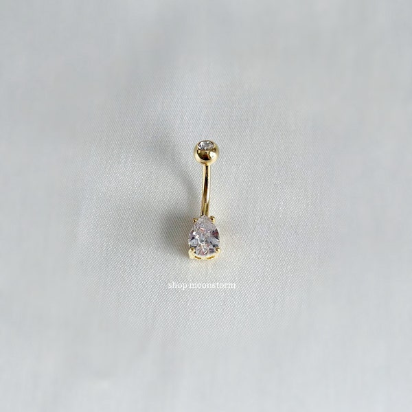 14G Gold Teardrop Belly Ring Surgical Steel Stainless Body Jewelry Sparkly y2k Dainty Button Navel Piercing Silver Gift Present Summer
