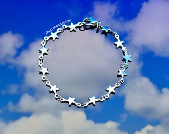 Silver Star Link Bracelet Unisex Stainless Steel Gold No Rust Tarnish Resistant Waterproof Gift Ideas Birthday Present Essential Stars