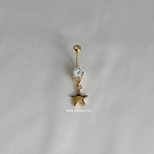 14G Gold Star Belly Ring Surgical Steel Stainless No Rust Tarnish Waterproof y2k Dainty Coquette Dangle Belly Button Navel Piercing Summer