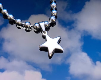 Stellar Star Ball Chain Figaro Cuban Necklace Unisex Stainless Steel Silver No Rust Tarnish Resistant Waterproof Gift Ideas Present