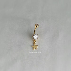 14G Star Belly Ring Surgical Steel Stainless No Rust Tarnish Waterproof y2k Dainty Coquette Dangle Belly Button Navel Piercing Gold Silver