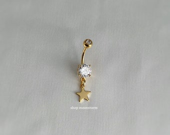 14G Star Belly Ring Surgical Steel Stainless No Rust Tarnish Waterproof y2k Dainty Coquette Dangle Belly Button Navel Piercing Gold Silver