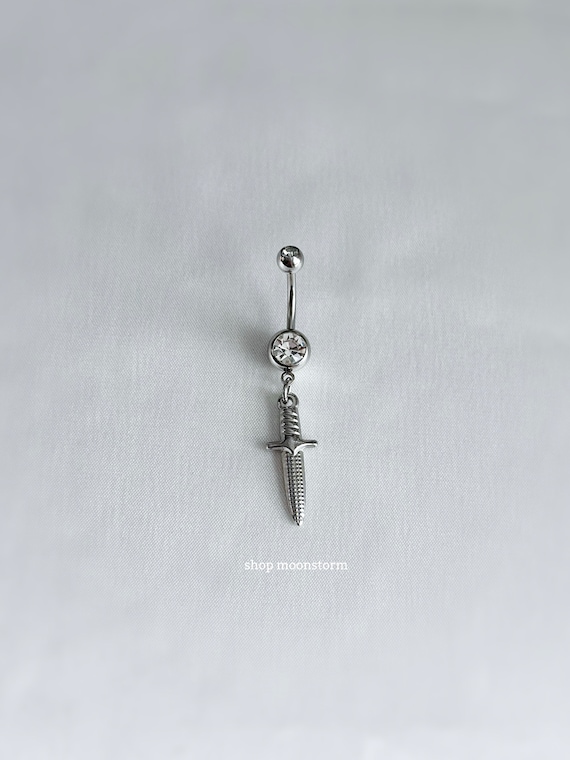 14G Gold Dagger Belly Ring Surgical Steel Stainless Body Jewelry Silver y2k  Goth Grunge Punk Dangle Button Navel Piercing Gift Present