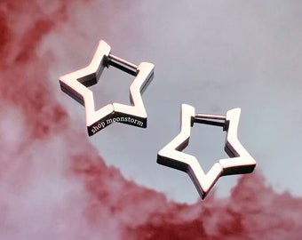 Silver Star Hoop Earrings (Smaller Version) Unisex Stainless Steel No Rust Tarnish Resistant Waterproof Hoops Gift Ideas Birthday Present