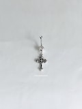 14G Silver Goth Cross Belly Ring Surgical Steel Stainless Body Jewelry Dangle Button Navel Piercing CZ Chrome Gothic Gift Ideas Present