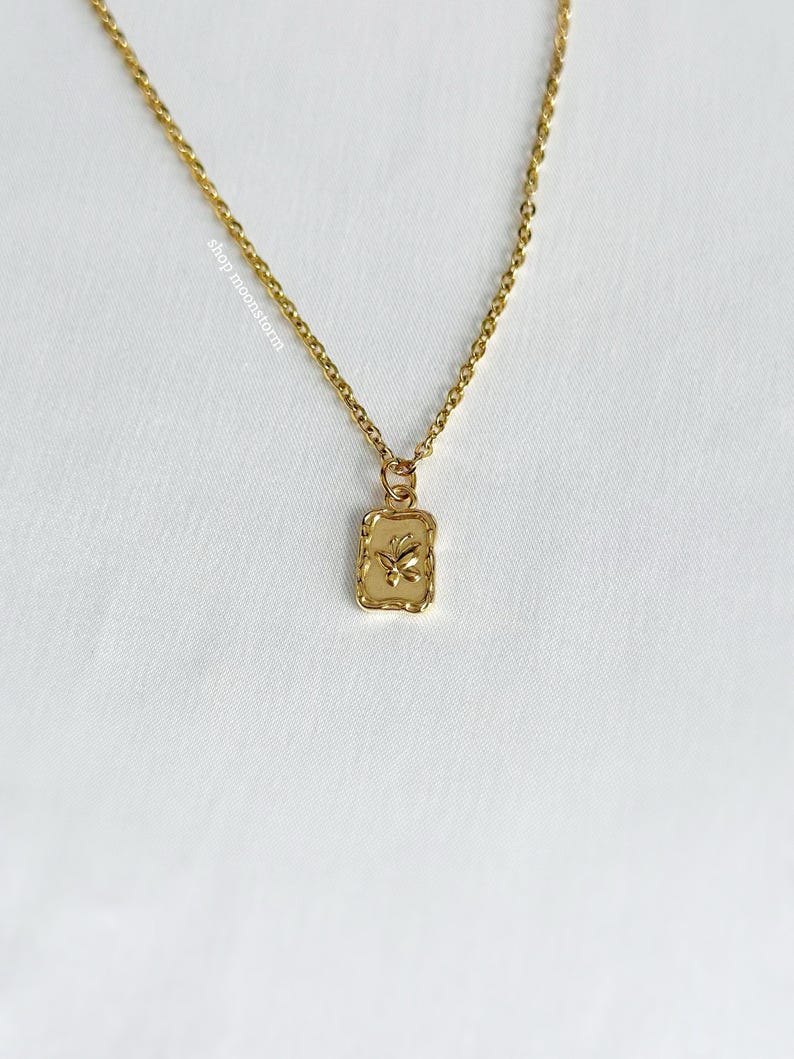 Gold Butterfly Frame Necklace Stainless Steel Unisex No Rust Tarnish