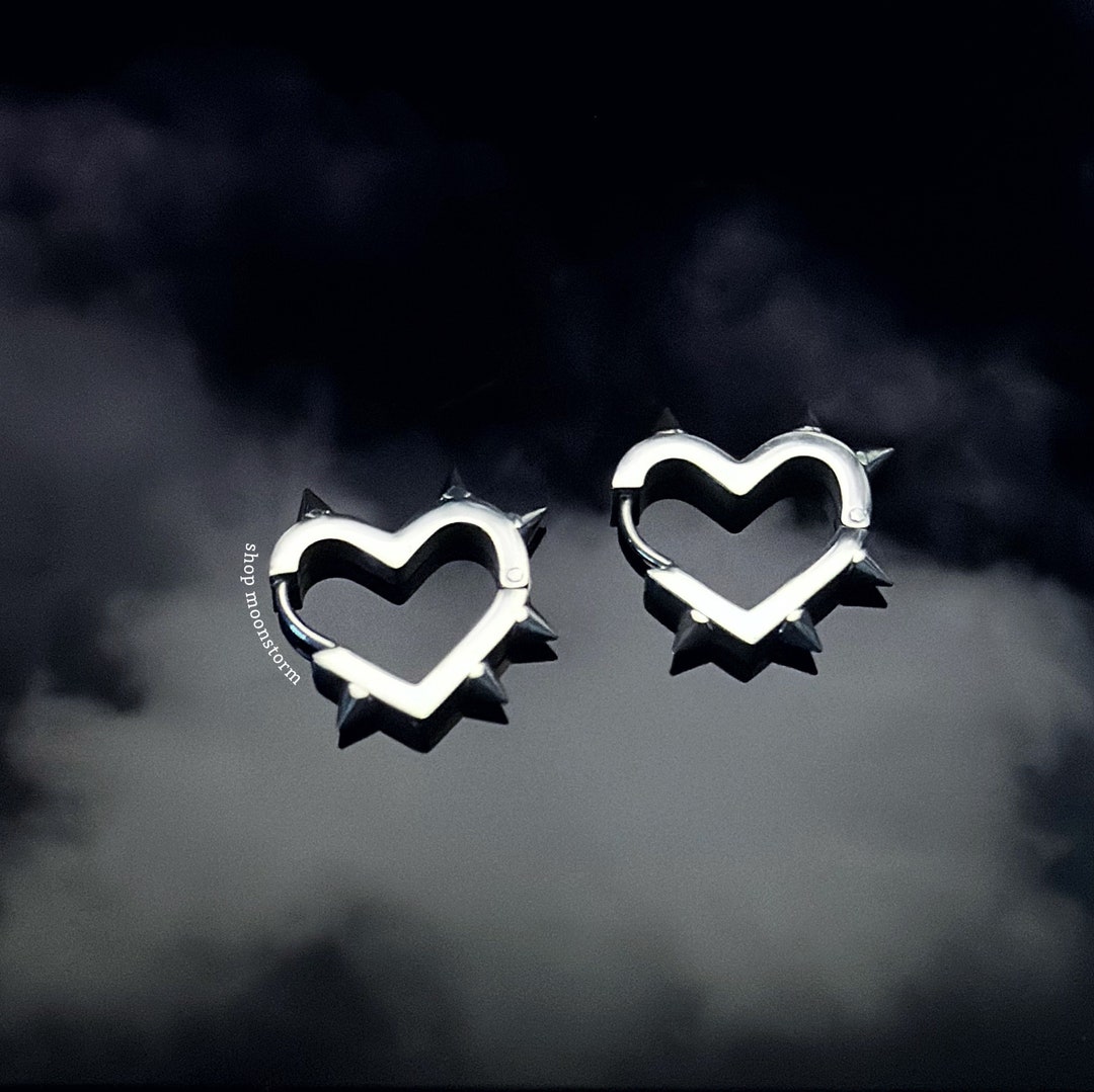 Silver Heart Spike Hoop Earrings Unisex Stainless Steel No Rust Tarnish Waterproof Gift Ideas for Her Him Birthday Present Goth Grunge Punk - Etsy Japan