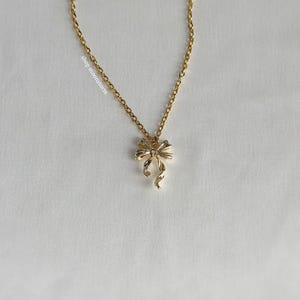 Gold Filled Ribbon Bow Necklace Unisex Stainless Steel Silver Coquette Ballet Wedding Bridesmaid Bride Cute Gift for Her Present Birthday