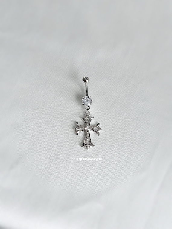 Surgical Steel Clear Vintage Gothic Cross Crucifix Belly Ring Surgical Steel Clear Vintage Gothic Cross Crucifix Belly Ring