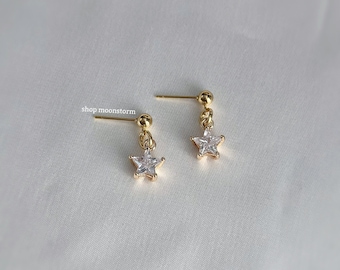 Gold Star Angel Heart Wing Earrings Unisex Stainless Steel 24k Studs Cubic Zirconia Dainty Golden Rhinestones Gift Ideas Birthday Present