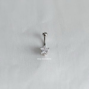 14G Star Belly Ring, stal chirurgiczna, biżuteria do ciała, Celestial CZ, lśniący, delikatny guzik y2k, piercing do pępka, srebrny, różowe złoto, pomysły na prezent