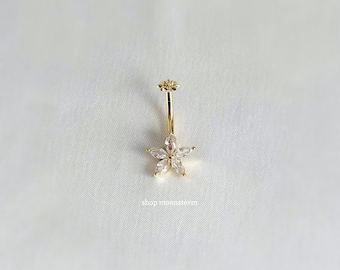 14G Gold Flower Belly Ring Internally Threaded Surgical Steel Stainless Silver Body Jewelry Sparkly y2k Dainty Navel Piercing Gift Present