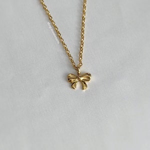 Gold Ribbon Bow Heart Cross Necklace Unisex Stainless Steel No Tarnish Waterproof Coquette Ballet Cute y2k Gift Idea Present Birthday