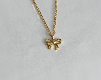 Gold Ribbon Bow Heart Cross Necklace Unisex Stainless Steel Tarnish Free Resistant Waterproof Coquette Ballet y2k Gift Present Mothers Day