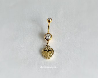 14G Gold Heart Cross Belly Ring Surgical Steel Stainless Silver Body Jewelry Dangle Button Navel Piercing Coquette Gift Present Holiday