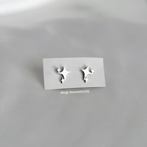 Silver Sparkle Stars Spiral Swirl Vortex Heart Stud Earrings Unisex Stainless Steel No Tarnish Waterproof Jewelry Gift for Her Him Present