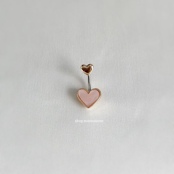 14G Pink Heart Belly Ring Surgical Steel Stainless Body Jewelry y2k Dainty Button Navel Piercing Silver Gold Pearl Love Gift Mother's Day