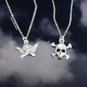 Silber Engel & Schädel Rolo Kette Halskette Mismatch Edelstahl Unisex Geschenk Ideen Geburtstagsgeschenk Essential Skulls Angels