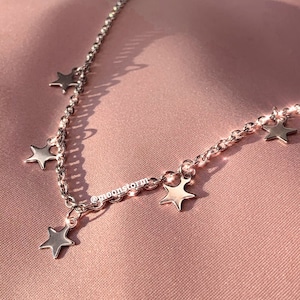 Silver Star Drop Rolo Chain Necklace Unisex Stainless Steel Silver No Rust Tarnish Resistant Waterproof Gift Ideas Birthday Present