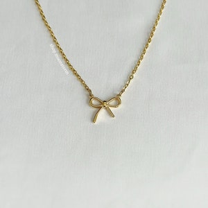 Gold Ribbon Bow Necklace Unisex Stainless Steel Resistant Waterproof Coquette Cottage Core Soft Girl Bridesmaid y2k Vintage Silver Summer