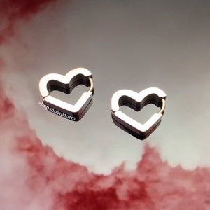 Silver Heart Hoop Earrings Unisex Stainless Steel No Rust Tarnish Resistant Waterproof Gift Ideas Birthday Present Minimalistic Love Hoops