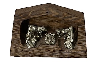 Peltro Inciso Nativity Scene  Brown Silver Wood Metal Italy Miniature