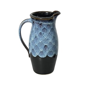 Tracy Dotson Pottery Pitcher  Blue Black Signed Studio Art Ceramic