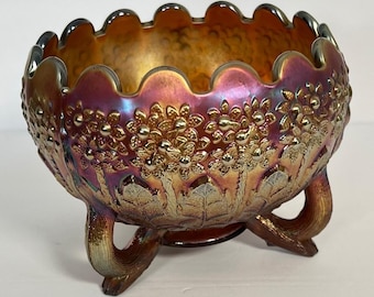 Antique Fenton Iridescent  Pressed Carnival Glass  Flowers Orange Blossom