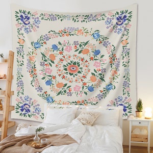 Boho Floral Tapestry Aesthetic, Bohemian Tapestry Wall Hanging Vintage, Flower Tapestry Room Decor, Mandala Wall Art, Home Decoration Gift