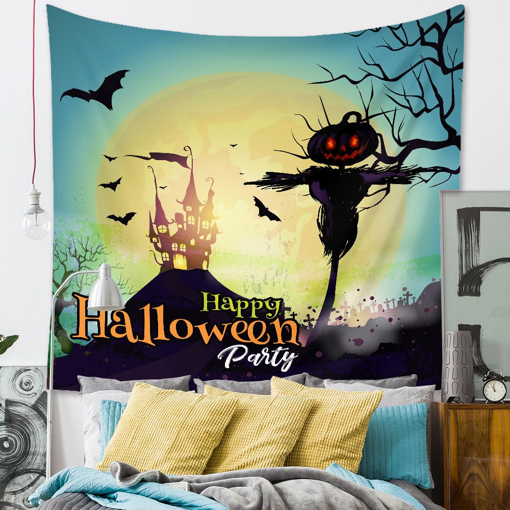 Discover Halloween Pumpkin Tapestry Aesthetic, Psychedelic Tapestry Wall Hanging Vintage, Bats and Pumpkin Room Decor, Wall Tapestry, Decoration Gift