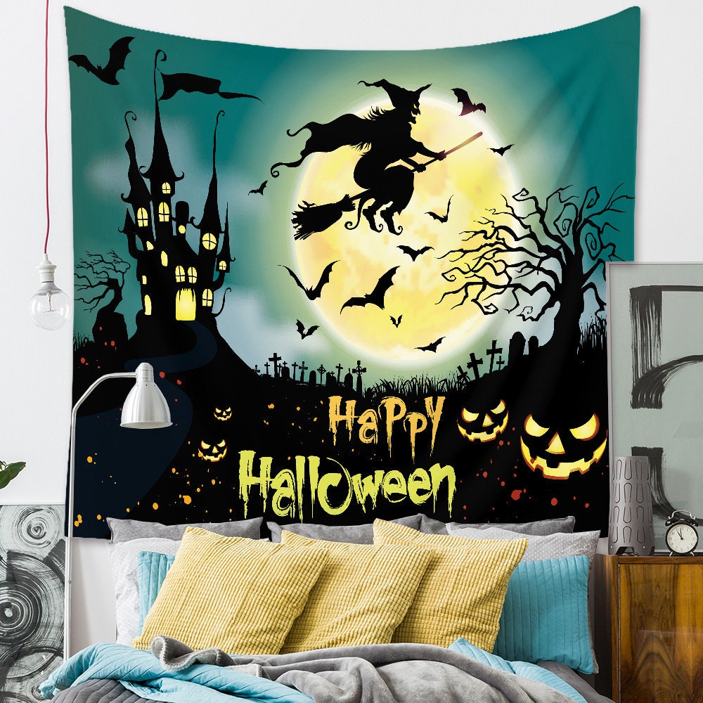 Discover Halloween Pumpkin Tapestry Aesthetic, Psychedelic Tapestry Wall Hanging Vintage, Bats and Pumpkin Room Decor, Wall Tapestry, Decoration Gift