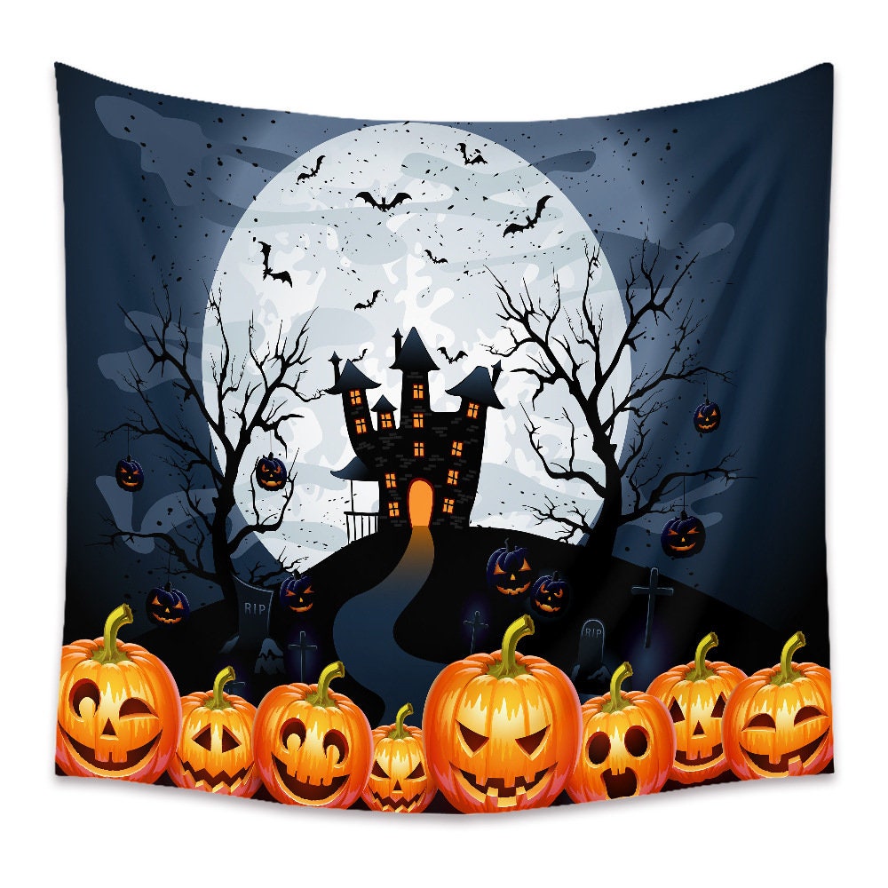 Discover Halloween Pumpkin Tapestry Aesthetic, Psychedelic Tapestry Wall Hanging Vintage, Bats and Pumpkin Room Decor, Wall Tapestry, Decoration Gift