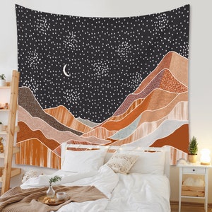 Moon Night Starry Tapestry Aesthetic, Tapestry Wall Hanging Vintage, Bohemia Wall Decoration,Mountain Wall Art, Home Decoration Gift