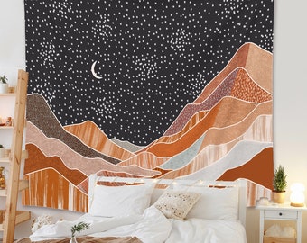 Moon Night Starry Tapestry Aesthetic, Tapestry Wall Hanging Vintage, Bohemia Wall Decoration,Mountain Wall Art, Home Decoration Gift