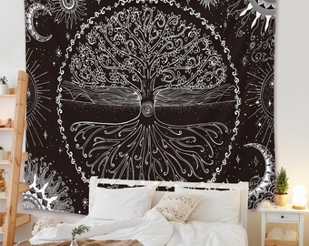 Tree of Life Sun and Moon Tapestry Aesthetic, Wall Hanging Vintage, Room Decor, Wall Art Decoration, Tarot Wall Art, Home Decoration Gift