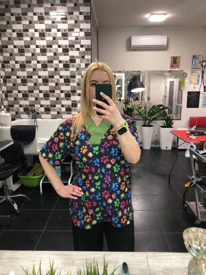 Tunique De Sport Noël Manches Courtes Femme - Haut Travail Salon Toilettage Chien - Avec Poches Pratiques