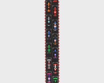 May include: A black and red Formula 1 themed decorative strip featuring a race track design. The strip showcases colorful race cars in various positions, with the Formula 1 logo at the top. The sides have a red and white checkered pattern.