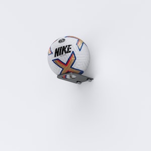 May include: A white and gold football with a black Nike logo and the text "2022-2023" on it. The ball is mounted on a black metal wall mount.