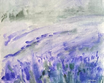 Original Watercolor Painting Landscape Lavender Field - 11x14 inches - NEW