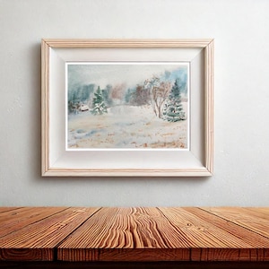 Original Watercolor Painting Landscape Nature Countryside Winter Snow - 5x7 inches - NO FRAME