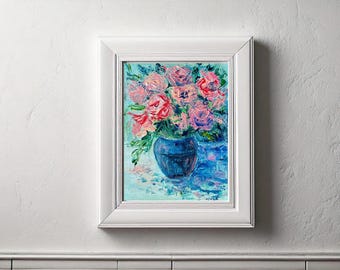 Original Acrylic Painting on Canvas Board - Flowers - 9x12 inches - NO FRAME