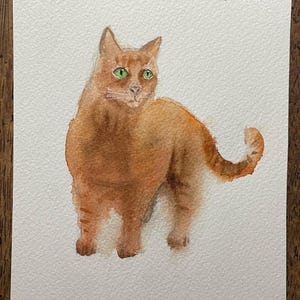 Original Watercolor Painting Gingery Cat- 4.5x6 inches - NEW