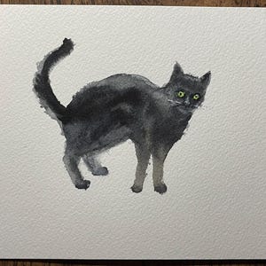 Original Watercolor Painting Black Cat Gray Cat - 5x7 inches - NEW