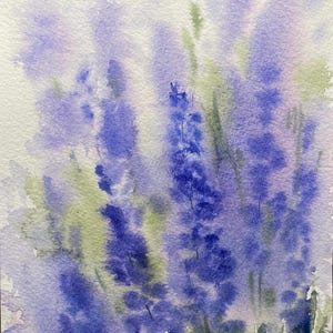 Original Watercolor Painting Purple Flowers Lavender - 5x7 inches