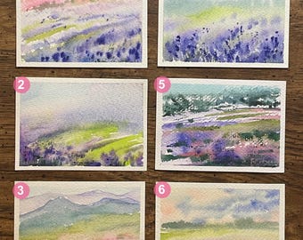 ACEO Original Watercolor Painting Landscape Nature Flowers - 2.5x3.5 inches