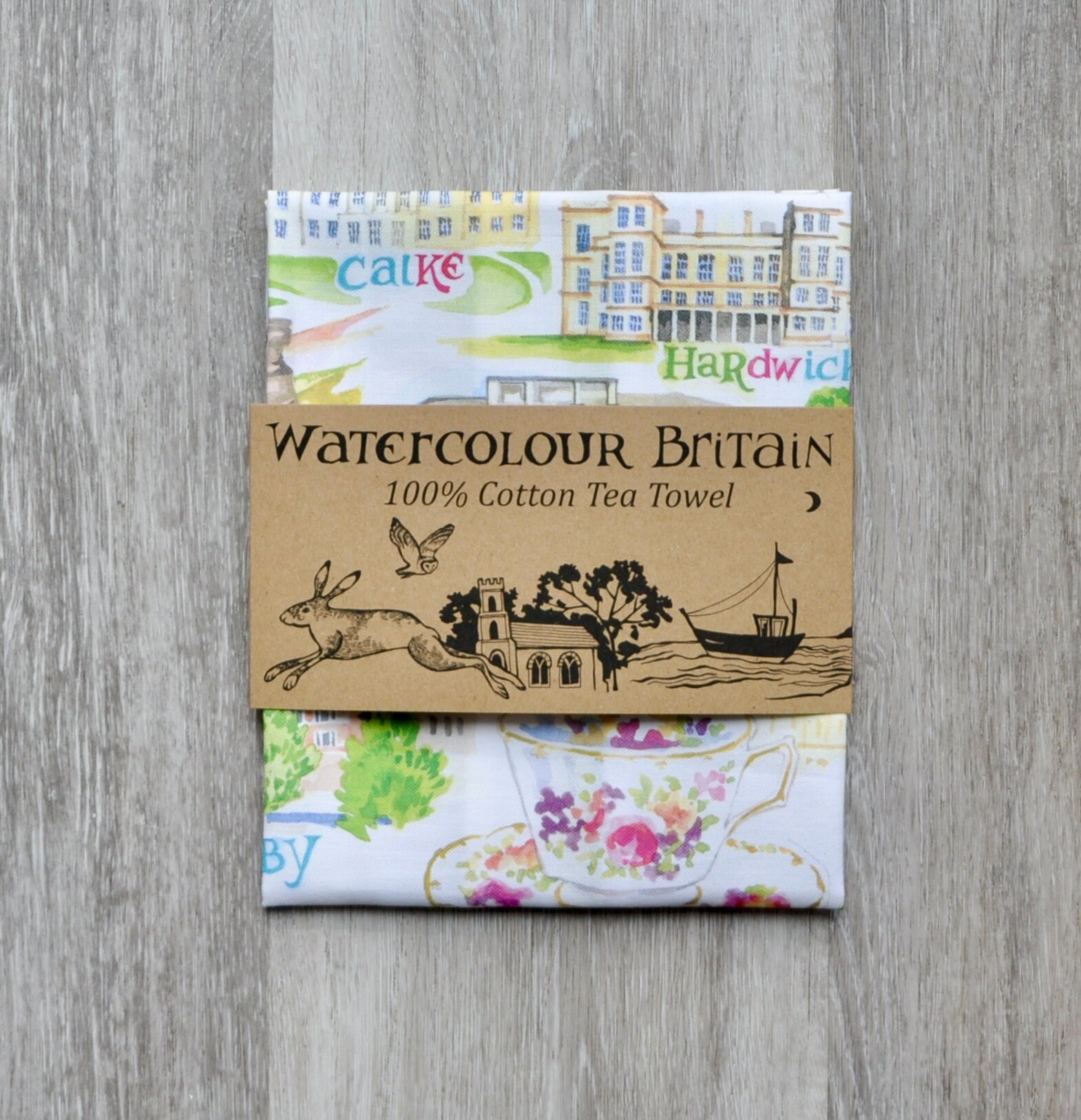 Derbyshire Tea Towel, Craft Produced 100 Premium White Cotton Tea